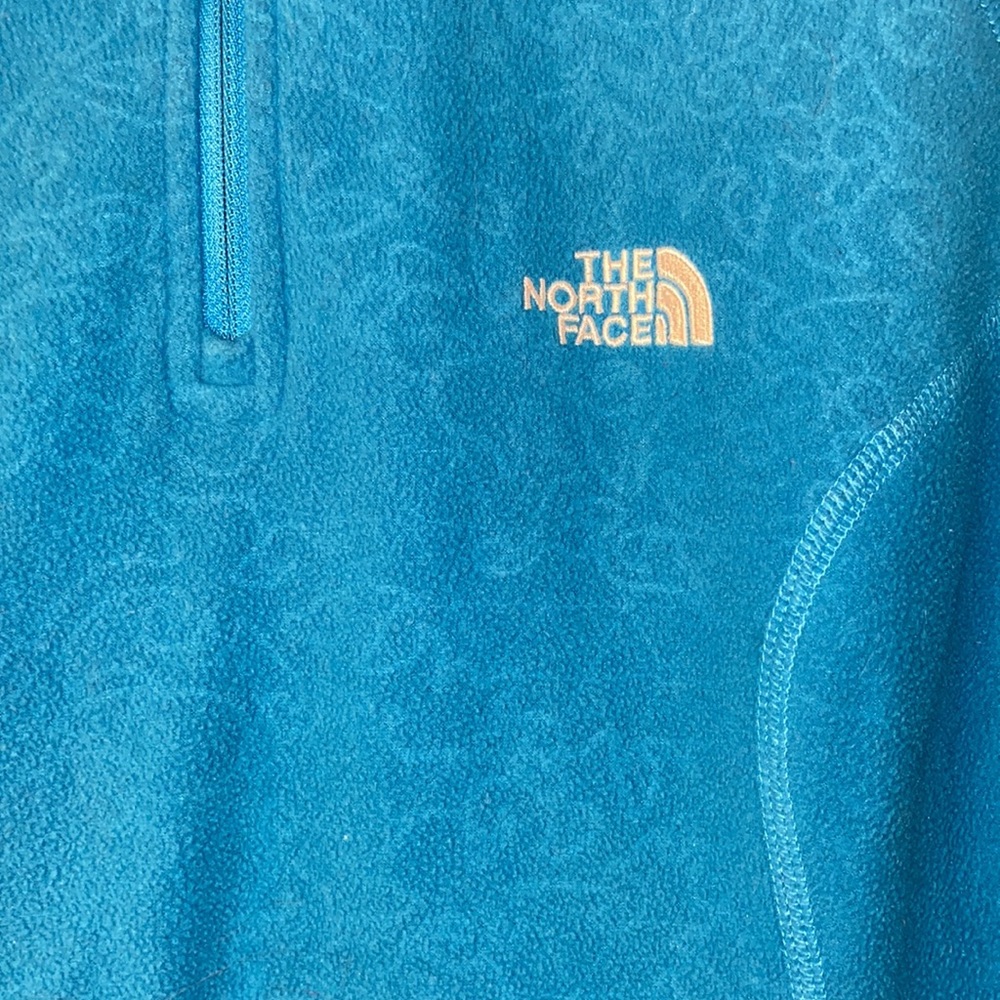 North Face Pattern Blue Fleece M Qtr Zip Sweater Outerwear EUC